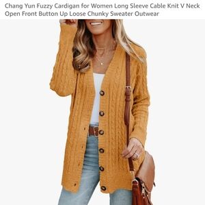 Cable Knit Long Cardigan Mustard Yellow.  Size Medium